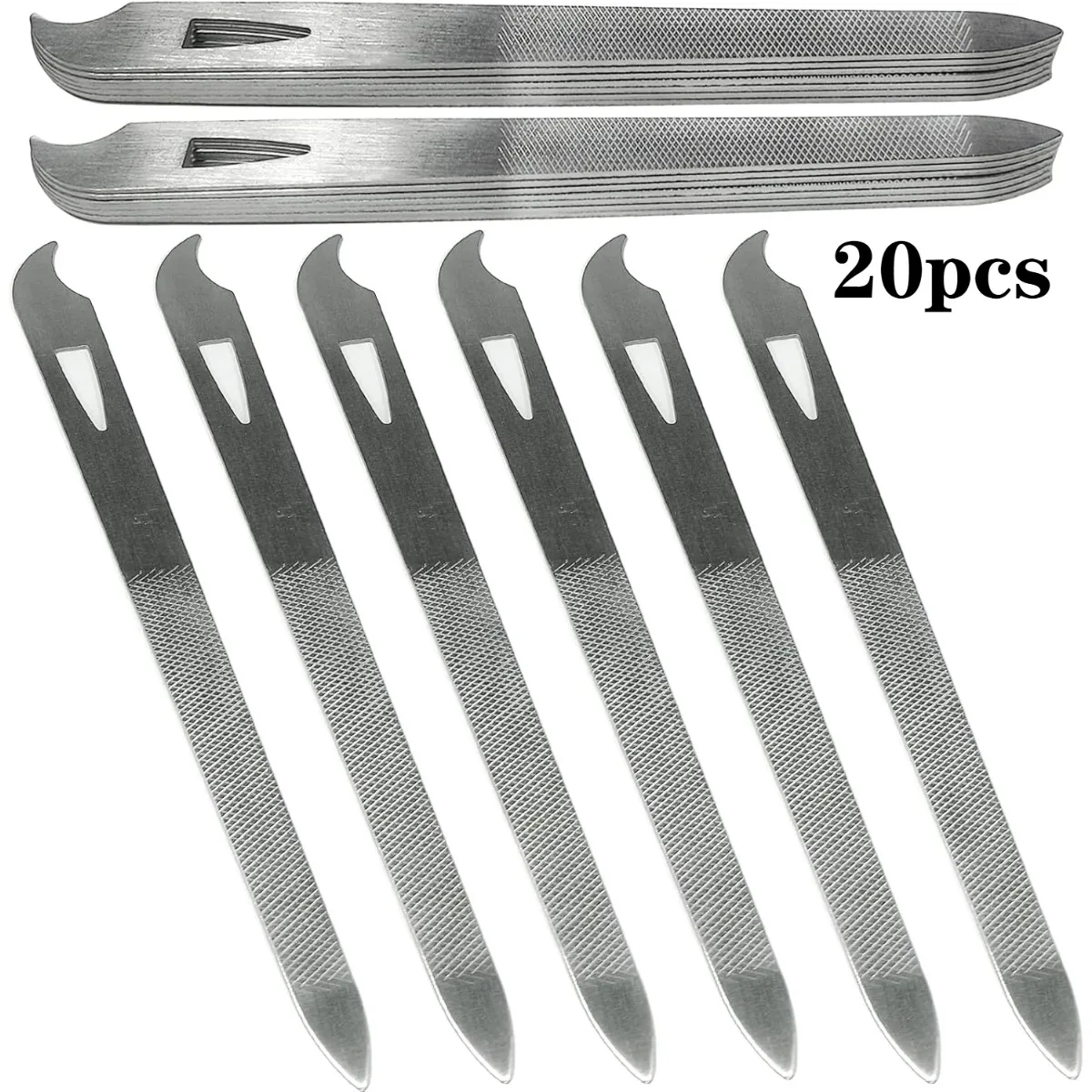 10/20Pcs Metal Nail File Stainless Steel Manicure Pedicure Toenails Tools Nail File with Curved Sharp Pointed Tip Double Sided
