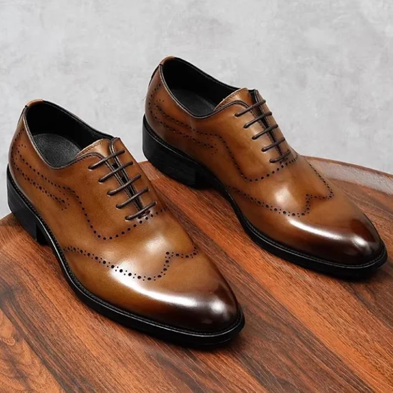 New High Quality Cowhide Leather Shoes Men New Style Business Formal Shoes Lace-up Oxford Dress Shoes For Man