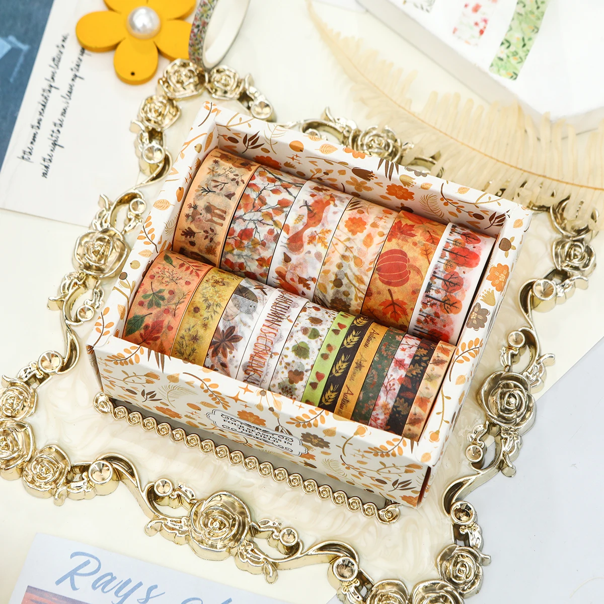 18ロール、四季をテーマにした植物、花の和紙テープ、ホリデーDIYフォトアルバム、グリーティングカード、ギフトボックスの絶妙な装飾に。