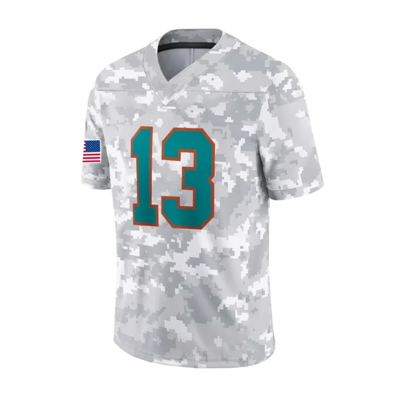 Men's #13 Camo American Football Jersey Miami Embroidered Dolphins Sports Top Breathable Rugby Jersey for Training & Competition