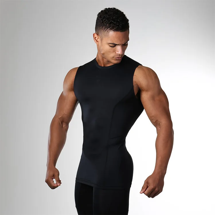 Men\'s Summer Tank Top Compression Sleeveless Shirt Gym Fitness Running Vest Quick Dry Workout Bodybuilding Sports Tight Clothing