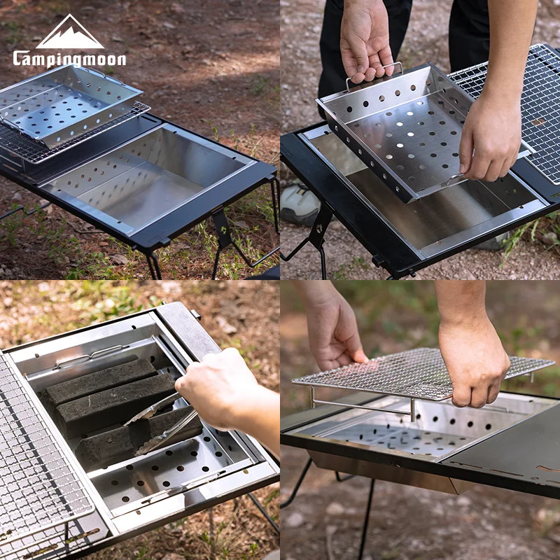 Table de camping CAMPINGMOON UG-1 IGT avec gril en carbone, cuisinière à bois isolée à double couche, résistante au vent, pour barbecue