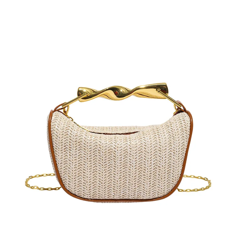 2025 arc-en-ciel paille tissé or poignée en métal sac à main marque concepteur femmes pochette sac à main de luxe tissé à la main bandoulière sac à bandoulière