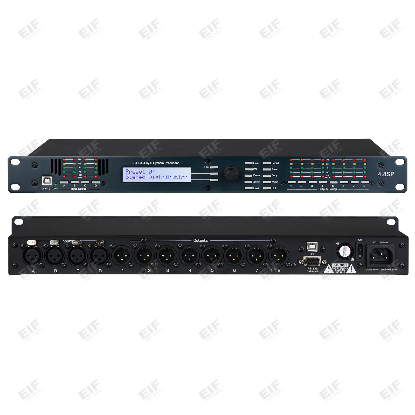EIF 4.8 SP Professional  Audio Processor 4 In/8 Out  Provides Precise Audio Processing Capabilities and Superior Sound Quality.