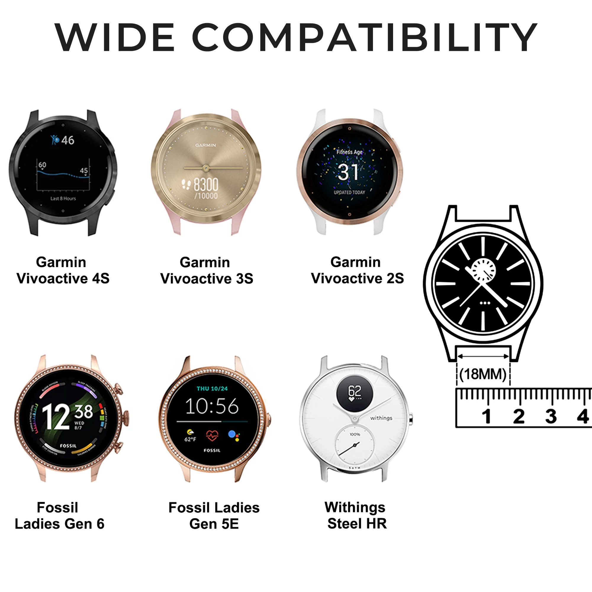 18 مللي متر سيليكون الفرقة ل Garmin Vivoactive 4S 3S 2S حزام سوار ل الأحفوري السيدات Gen 6 5E/مع الصلب Hr معصمه Correa