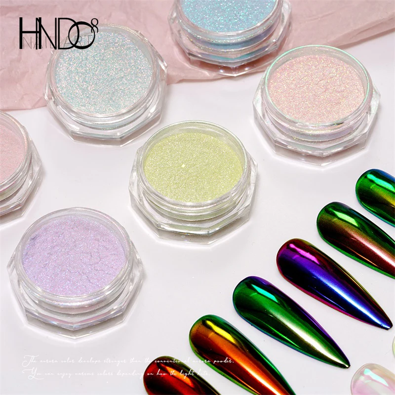 HNDO Spring-Polvo de cromo Aurora para uñas, cambio de Color, efecto espejo, diseño de manicura, pigmento de frotamiento, serie TL