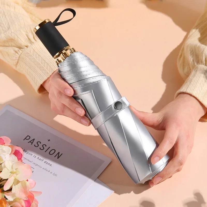 New Double Layer Titanium Silver Umbrella UV Protection Stylish Women's Compact 3-Fold Sun and Rain Umbrella for Everyday Use