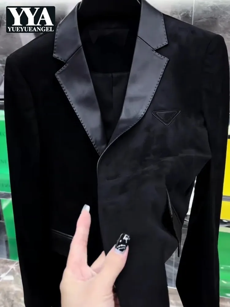 Autumn New Business Men Work Black Blazer Jacket Single Breasted Spliced Office Casual Suit Coat Fashion Banquet Party Blazers