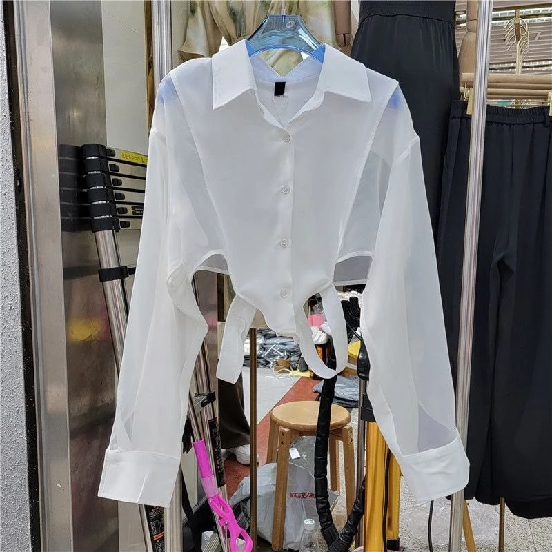 

Fashion Simple Lapel Neck Single Breasted Blouses Summer Thin Long Sleeve Shirt Women 2025 New Long Sleeve Sun Protection Coat