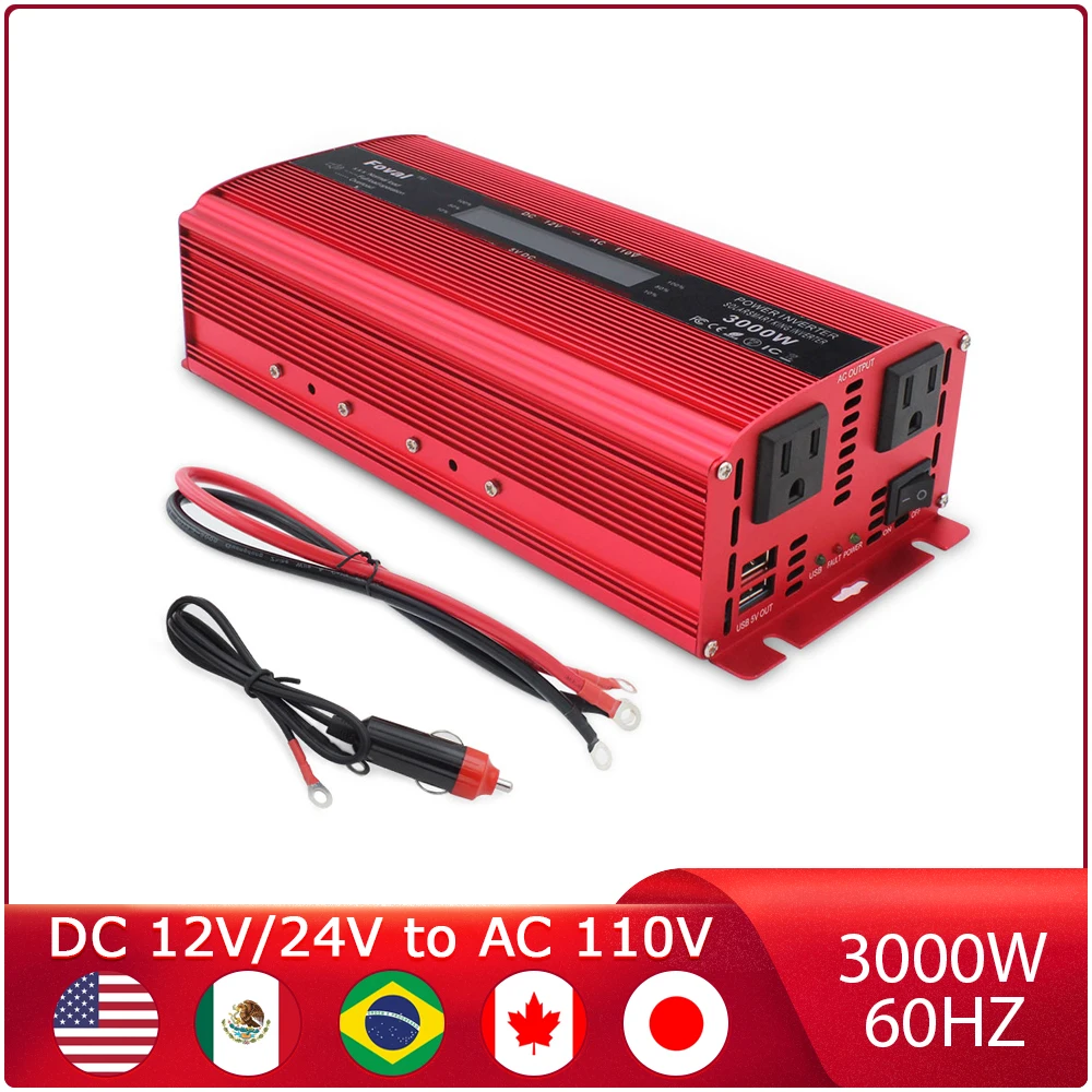 

3000W Inverter DC 12V 24V To AC 110V Voltage Transformer Power Converter Solar Car Inverte