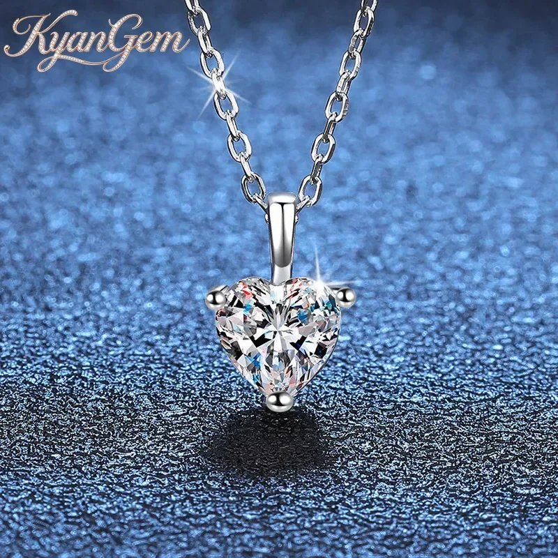 

KyanGem 18K Gold Inlaid Diamond Women's Minimalist Pendant PT950 Platinum Love Shaped Moissanite 1-carat D-color Necklace