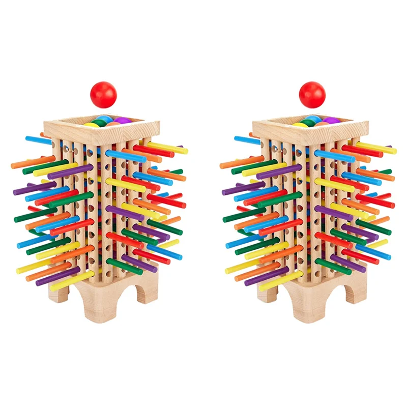 

AS96-2X Wooden Board Game Montessori , 42 Colourful Sticks Dice Game Math Educational , Family Fun Ball Dropping Game