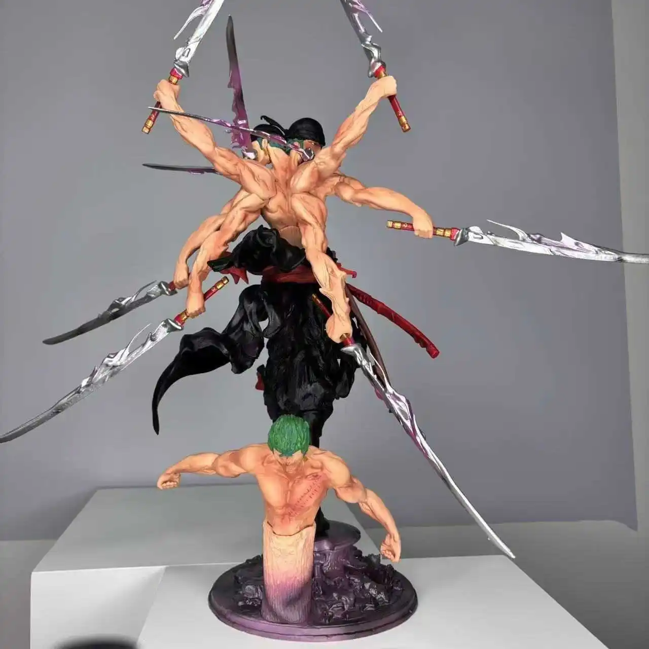 50cm One Piece Asura Roronoa Zoro Three Knife Flow Anime Figure Model Gk Statue Boys Collection Desktop Decoration Ornament Toys