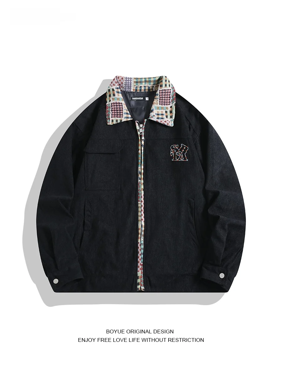 

Boyue Retro Color Blo Workwear Jaet Flight Sle Collar Men's Women's Heavyweight Twill Splicing Outerwear Casual Loose Fit