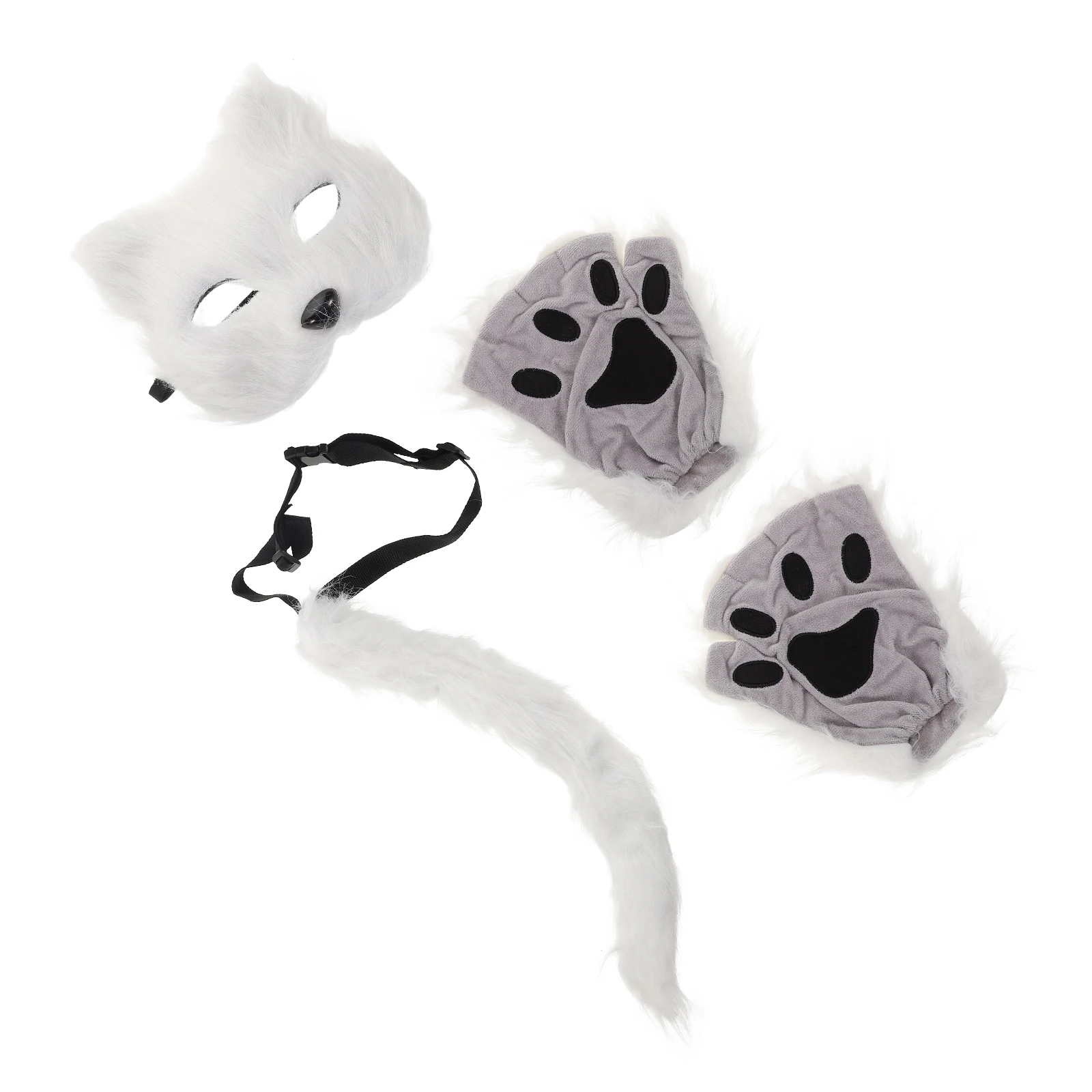 Furry ครึ่งหน้ากาก Paws ถุงมือคอสเพลย์เครื่องแต่งกาย Fox Paws ถุงมือ Faux ฮาโลวีน Masquerade Party