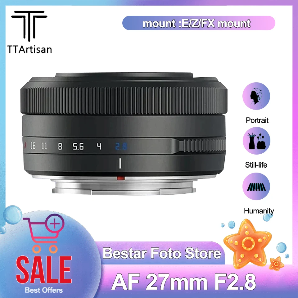 TTArtisan AF 27mm F2.8 APS-C Frame Camera Lens for Studio Photography Campatible with Sony E Nikon Z Fujifilm XF Mount