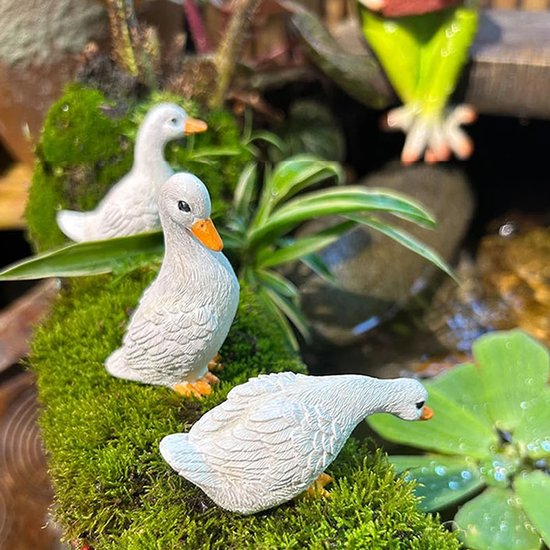 

3pcs Cute White Duck Hydroponic Lotus Flower Pot Retro Resin Statue Outdoor Sculpture For Home Office Desk Garden Desk Decor
