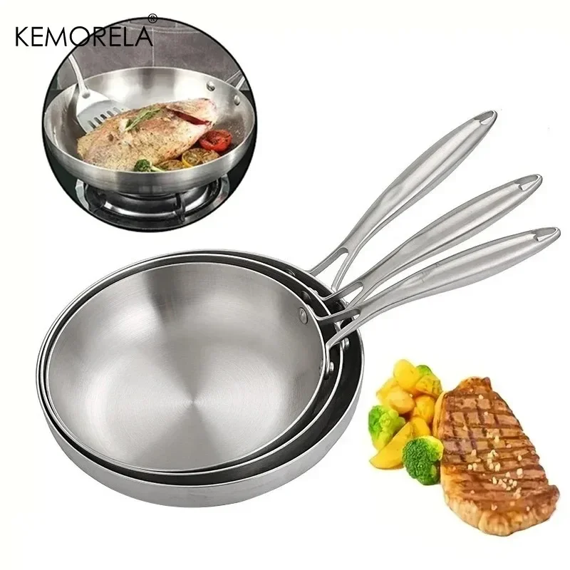3 unids/set 304 sartén de acero inoxidable sartén antiadherente olla para carne frita utensilios de cocina sin recubrimiento para estufa de Gas Cocina de Inducción