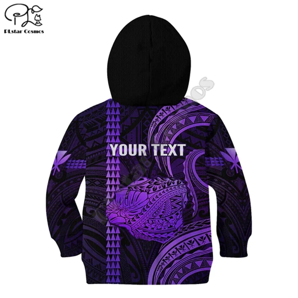 Personalised Hawaiian Islands Kid Hoodie Kauai Map Purple Kanaka With Kakau 3d printed Hoodies kids Pullover boy For Girl