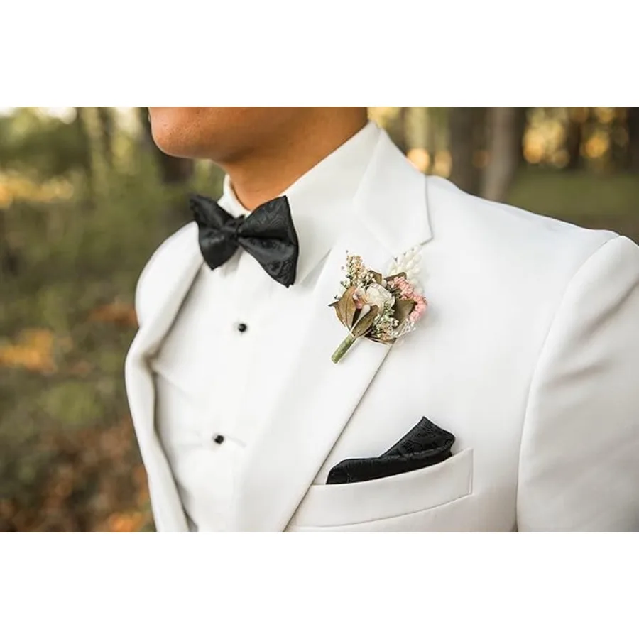 Mens Paisley Bow Tie, Pocket Square, Cufflinks Set,Gold-1 view 6