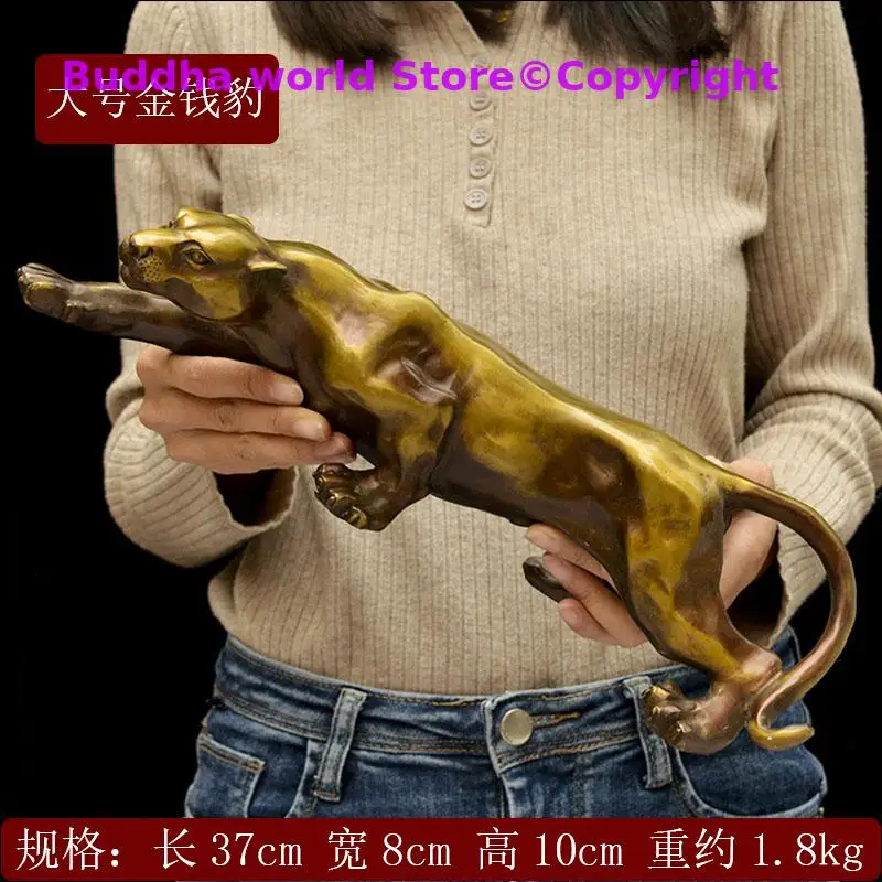 living room Company animal Decorative ART GOOD LUCK ZHAO CAI fortune leopard tiger BRONZE Statue