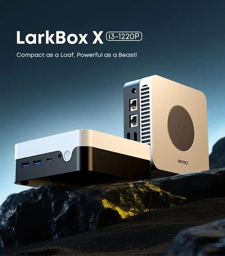 CHUWI LarkBox X Mini PC Intel Corei3-1220P 8GB RAM 256GB SSD مخرج ثلاثي الشاشة حتى 4K نظام تبريد متقدم Wifi6 Mini PC