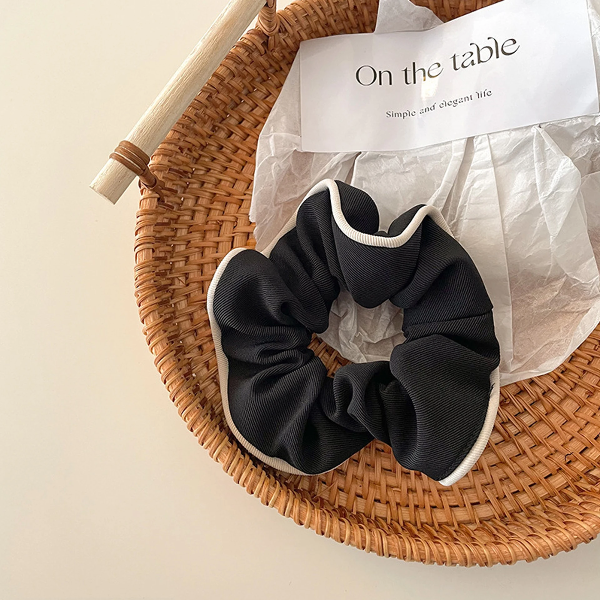 7PCS Autumn and Winter Black and White Coffee-Colored Korean-Style Plaid Elegant Minimalist Hair Ties, Made from Cotton and Line view 3