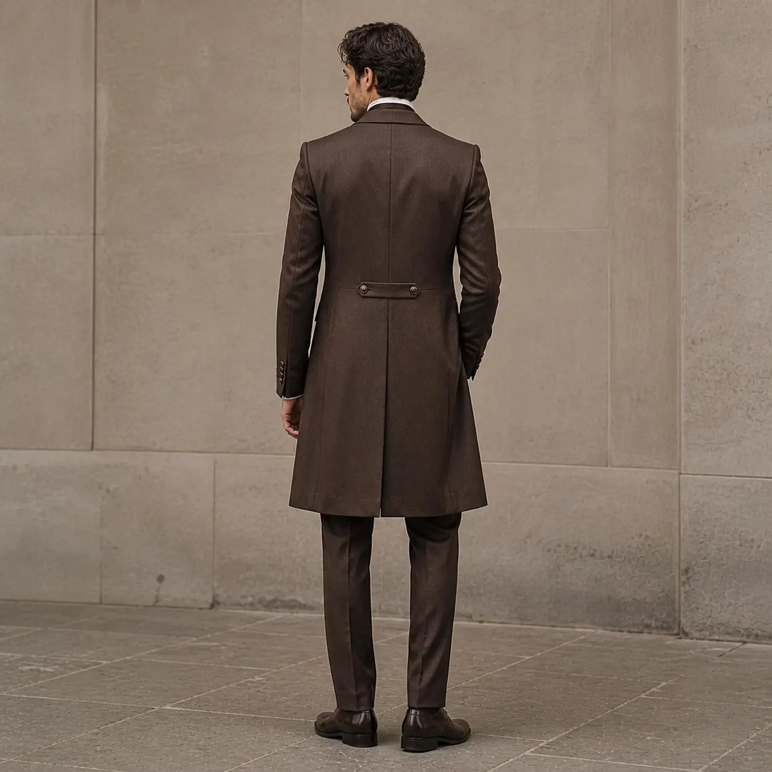 Brown Victorian Long Tailcoat for Men 3 Piece Vintage Gothic Formal Suit Elegant Groom Outfit Jacket Vest Pants Customized