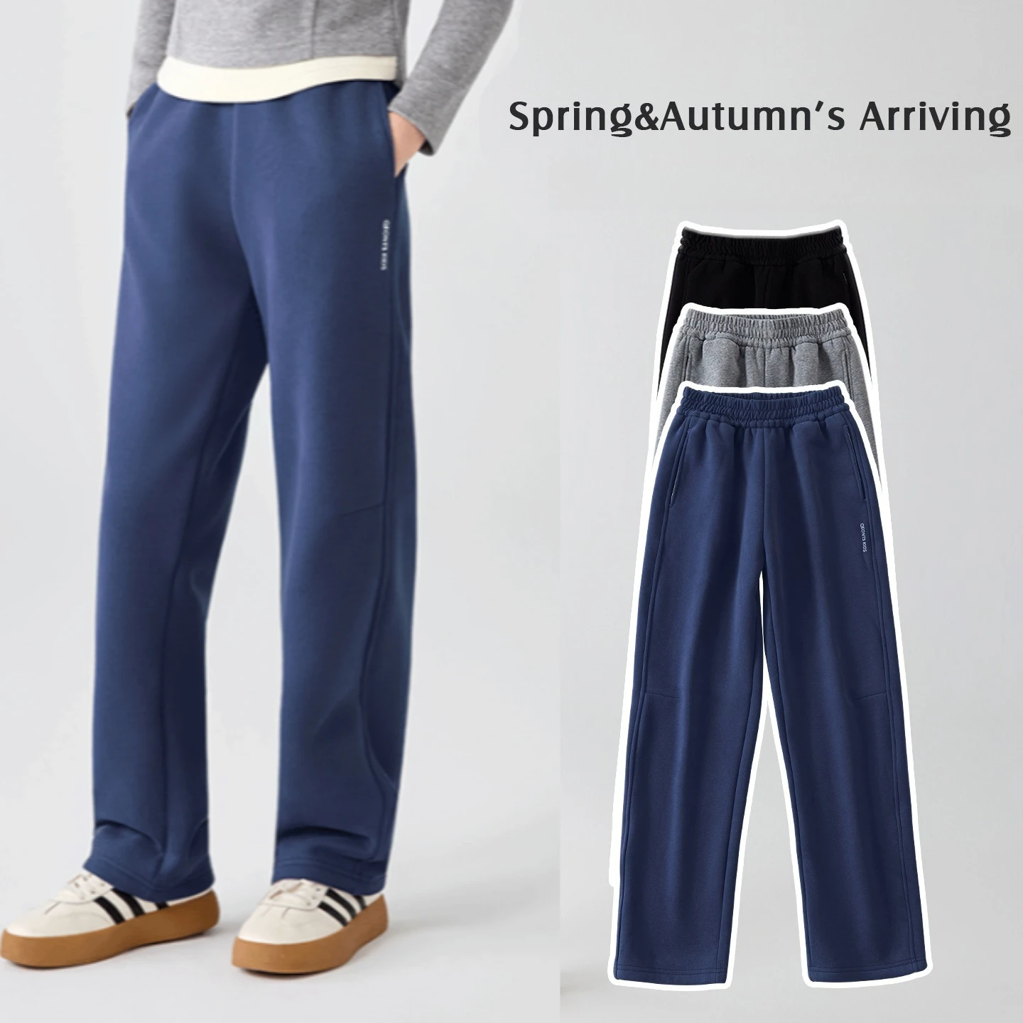 School Girls Slim Straight Leg Sweatpants Elastic Waist Casual Uniform Pants for Kids Spring New Outdoor Activities Daily Wear