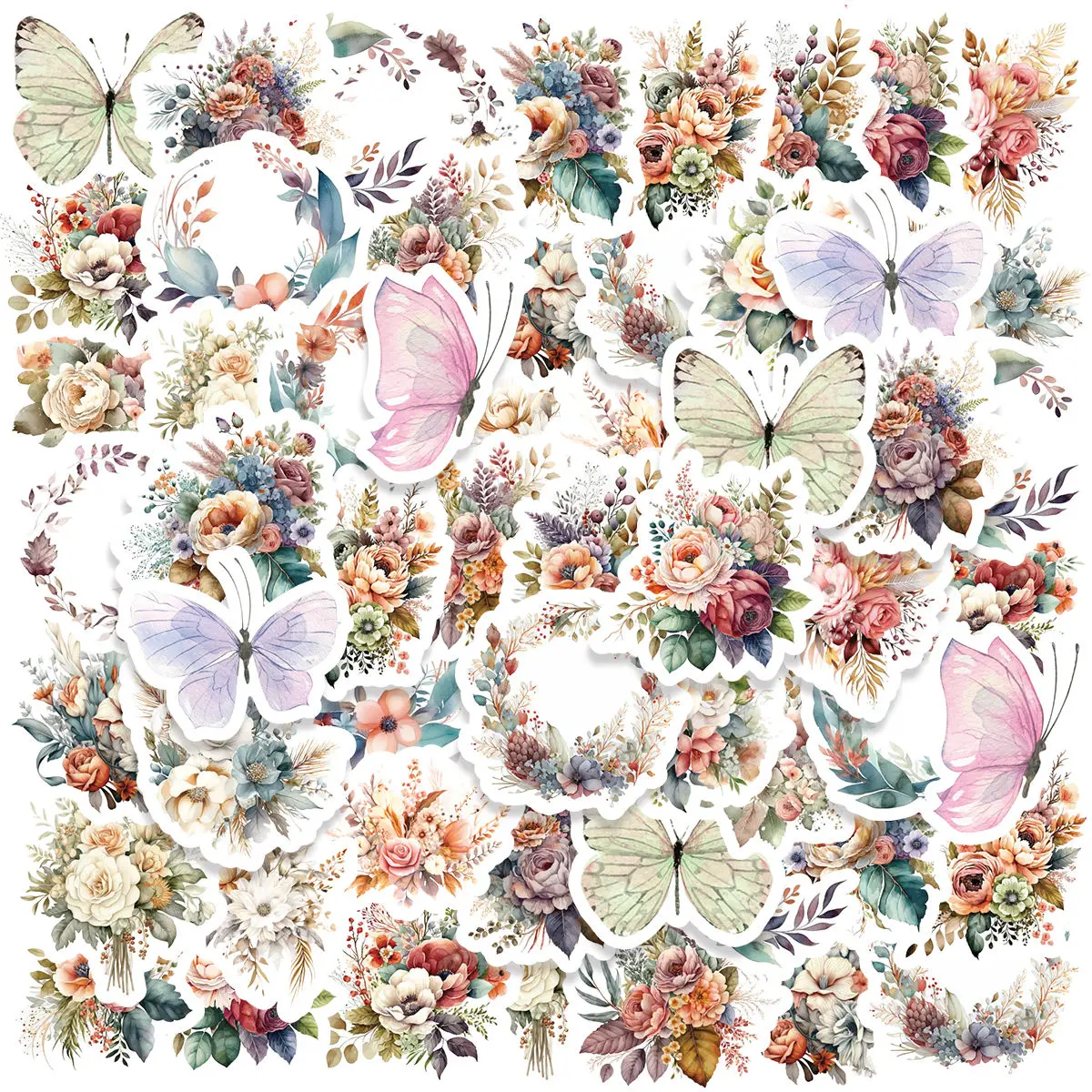 Etori Life 46pcs Creative Plants Colorful Butterfly Flowers Exquisite Patterns Student DIY Laptops,Scrapbooks Decoration Sticker