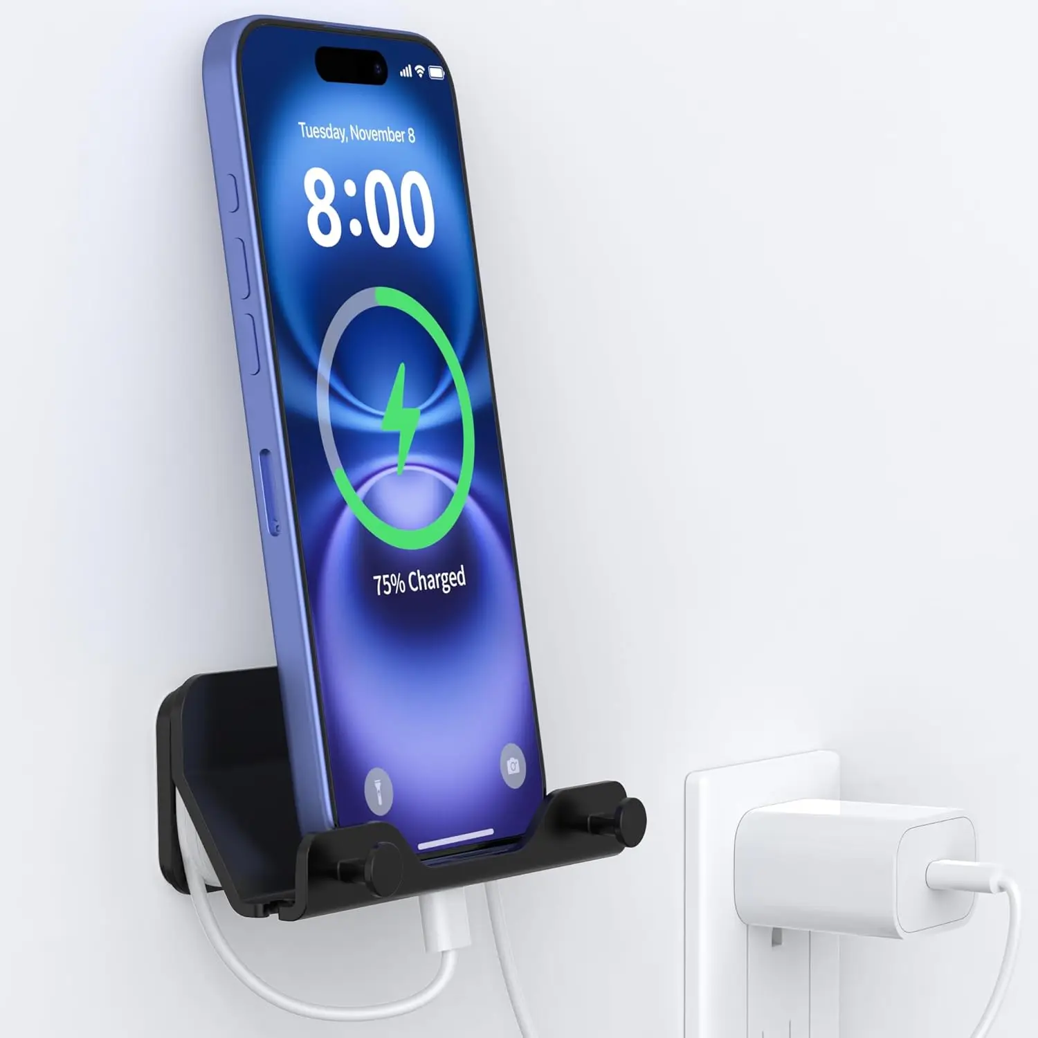 

Wall Mount Phone Holder Hands Free for Bedroom Kitchen, Compatible with All Phones, Black