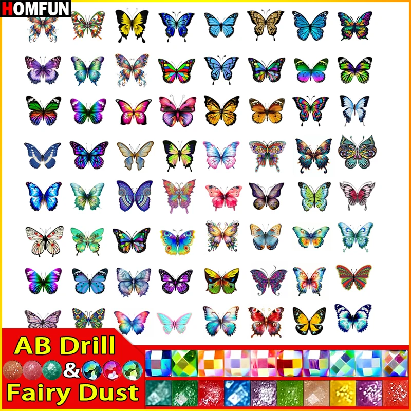 

HOMFUN 64pcs Mini Butterfly Diamond Painting Fairy Dust / AB Drill DIY 5D Full Embroidery Cross Stitch Mosaic Handicraft Gift