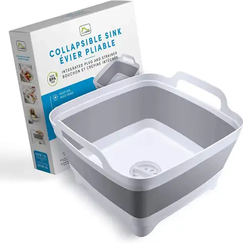 Collapsible Sink, Portable Dish Pan, Wash Basin Tub for Dish, Fruits, Vegetables, Textiles, Cloths, Beverages, Integ