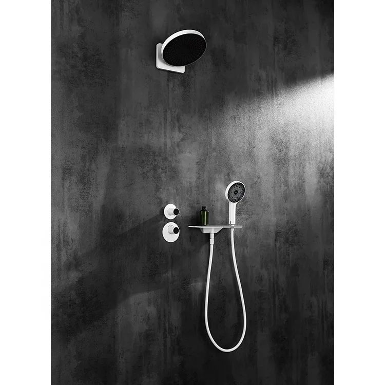 Shower Set,Matte White Luxury Thermostatic Concealed Shower Set With Waterfall Including Shower Mixer And Head