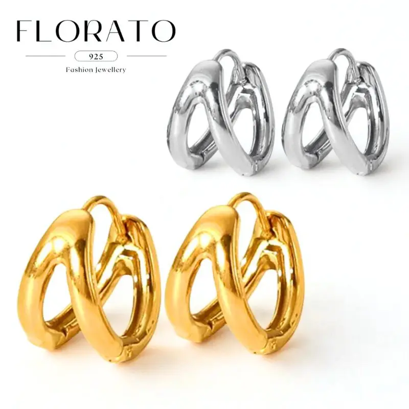 

New 925 Silver Needle Simple Element Double-ring Geometric Ear Buckle Gold Earring For Women Fashion Party Jewelry Gifts