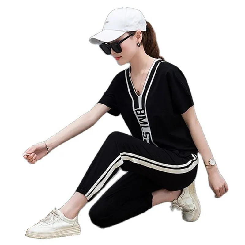 

Sports Suit 2 Pieces Sets Women Summer Loose Size Casual Running Tracksuit for Women Youth Clothing Short Sleeve Two Piece Set