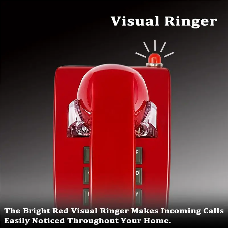 L77A Classic Wall Phones for Landline with Mechanical Ringing, Single Line 2554 Wall Telephone with Voicemail Indicator,Red
