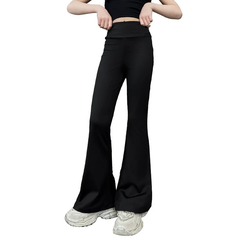 Fashionable And Comfortable High Elasticity High Waist Black Flared Yoga Pants, Suitable for girls aged 4-13