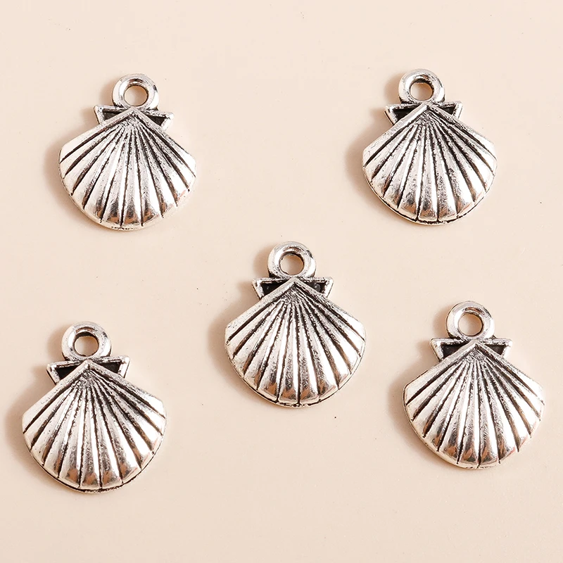 Leslie 50pcs 12*14mm Silver Color Ocean Beach Shell Metal Charms Pendants for DIY Earrings Necklaces Bracelet Jewelry Making