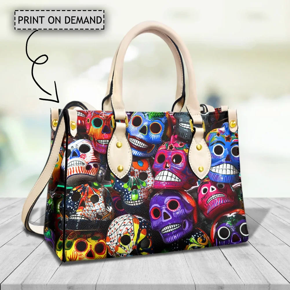 Colorful Skeleton Women Handbags Sugar Skull Leather Top-handle Female Cross Body Bags Woman Messenger Bags for Female Bolsas