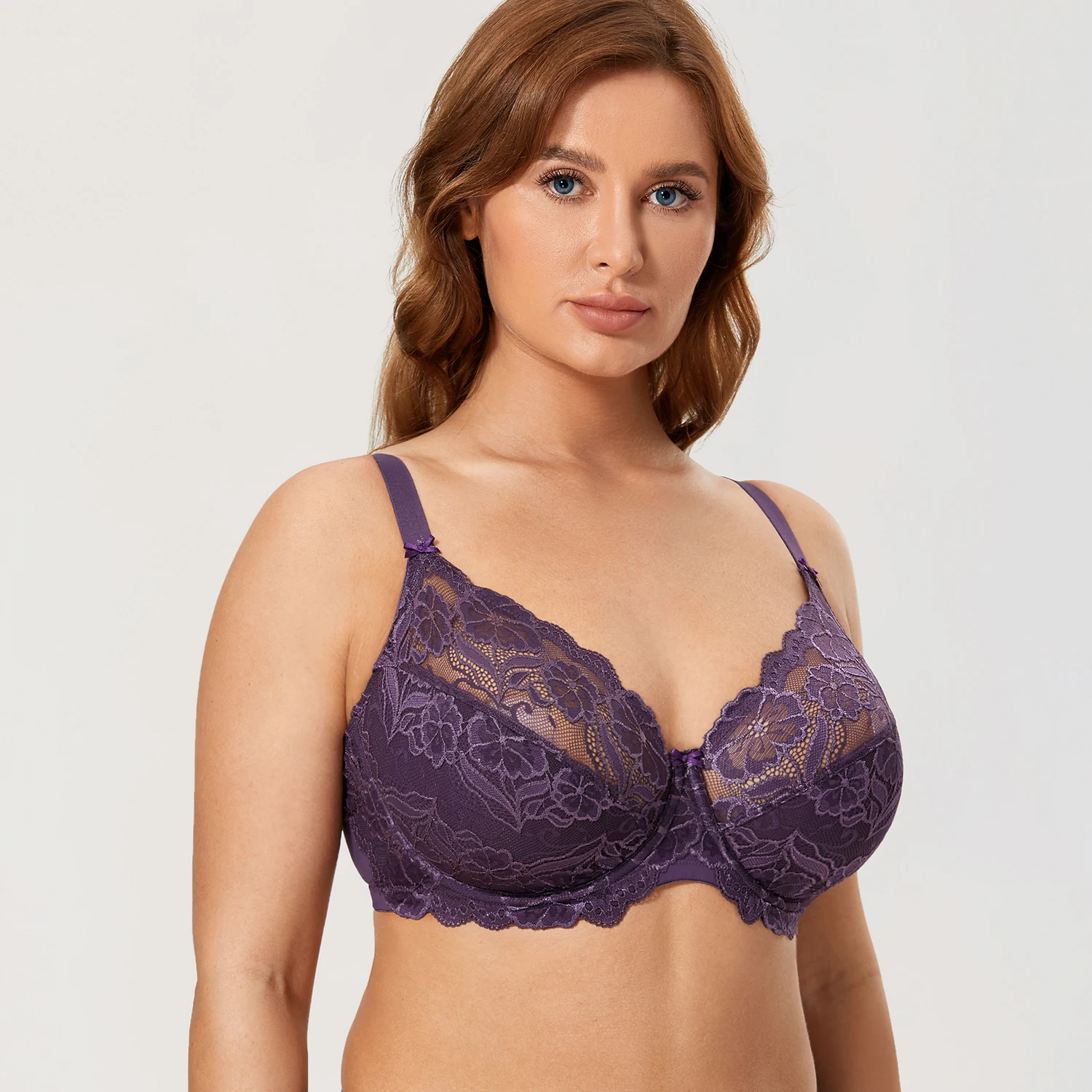 Mulher sexy cobertura completa sem espuma floral sutiã de renda minimizador plus size bralette underwired underwired underwear