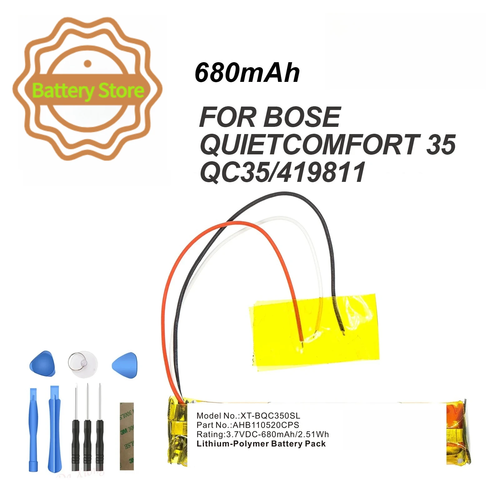 680mAh Replacement Battery AHB110520CPS for Bose Quietcomfort 35 QC35 419811 Wireless Headset Battery