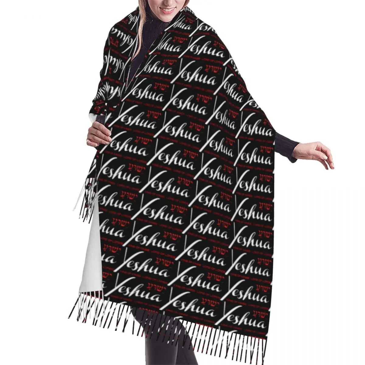 Customized Yeshua Jesus Christian Scarf Wrap Women Long Winter Fall Warm Tassel Shawl Unisex Scarves