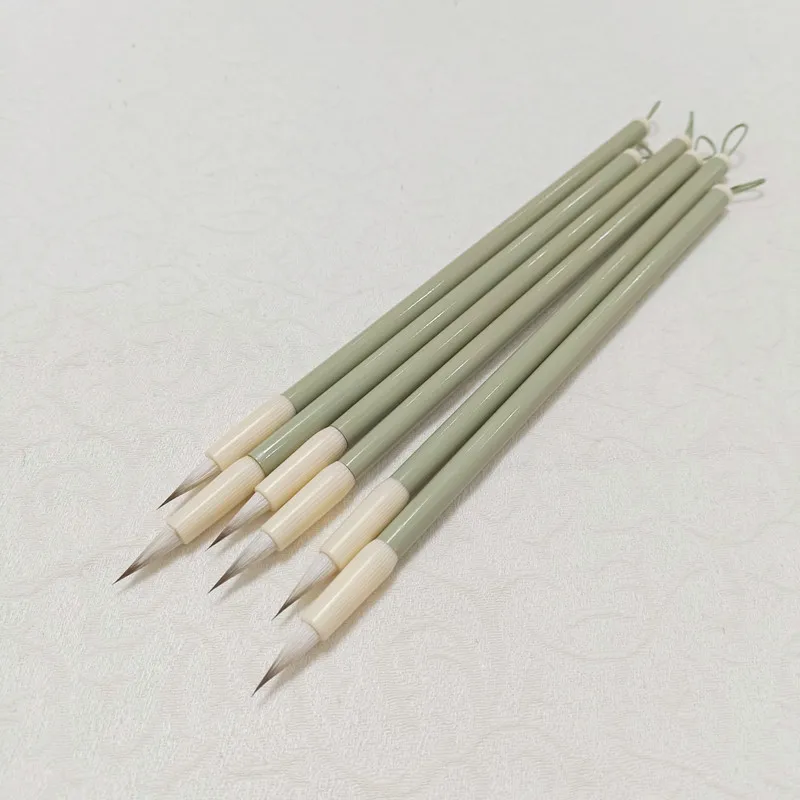 5Pcs Green Xiaokai Calligraphy Brush Pen Soft Mix Hair Chinese Painting Brush Weasel Hair Regular Script Writing Brush Wholesale