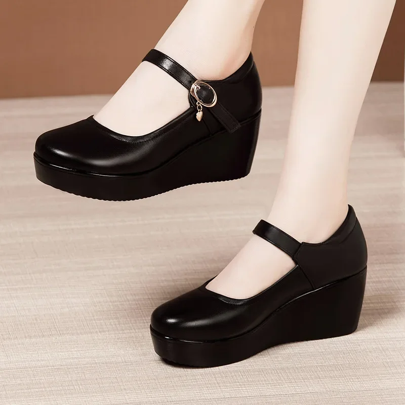 Small Size 32 33 34 Ankle Buckle Platform Shoes Medium Heels Office Dance Shoe 2024 Spring Fall Wedges Pumps Women