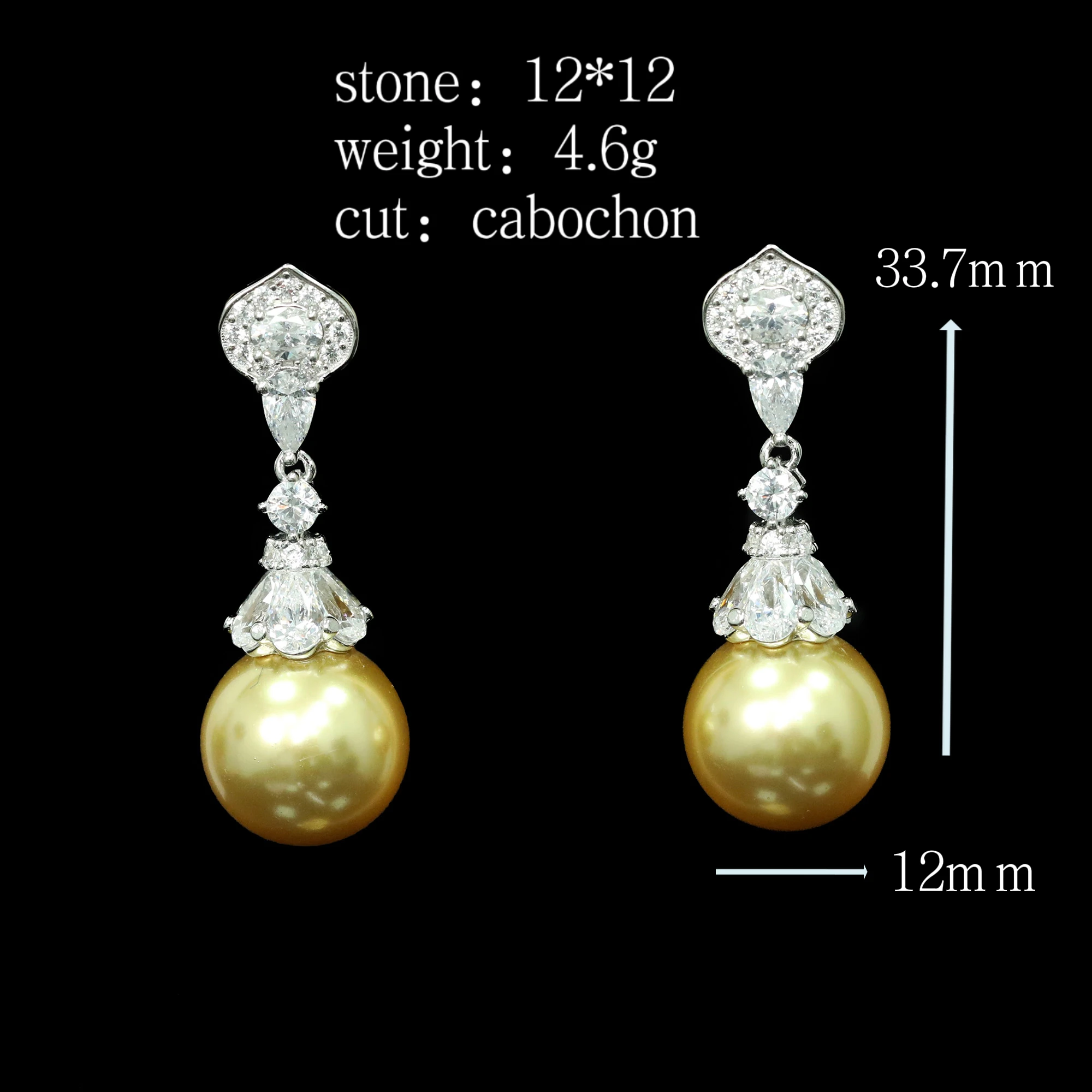 TLS 925 Sterling Silver High Carbon Diamond Nanyang Gold Bead 12mm New Versatile Drop Earrings Christmas Gifts