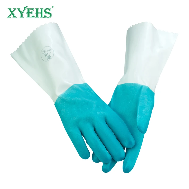 

XYEHS 32 см ПВХ бытовые уборные термостойкие перчатки с полиэстером, приятные для кожи, нескользящие водонепроницаемые рабочие перчатки для мытья посуды