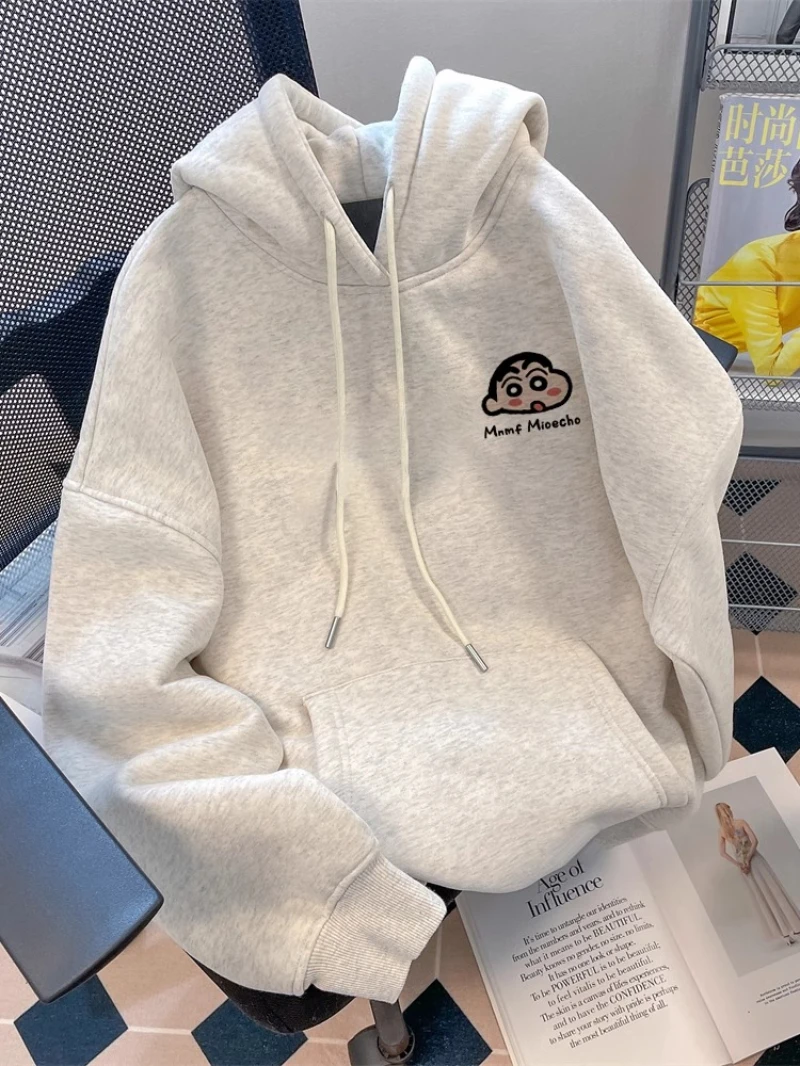 MINISO تلوين شين تشان الكرتون طباعة الشباب معطف بقلنسوة الخريف والشتاء فضفاضة طويلة الأكمام ملابس الرجل والمرأة #2