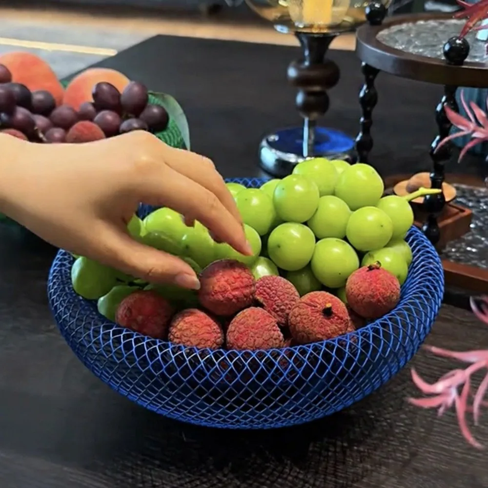 INS Style Iron Mesh Storage Tray Handmade Nordic Style Double-layer Fruit Basket Geometric Metal Fruit Tray Houseware