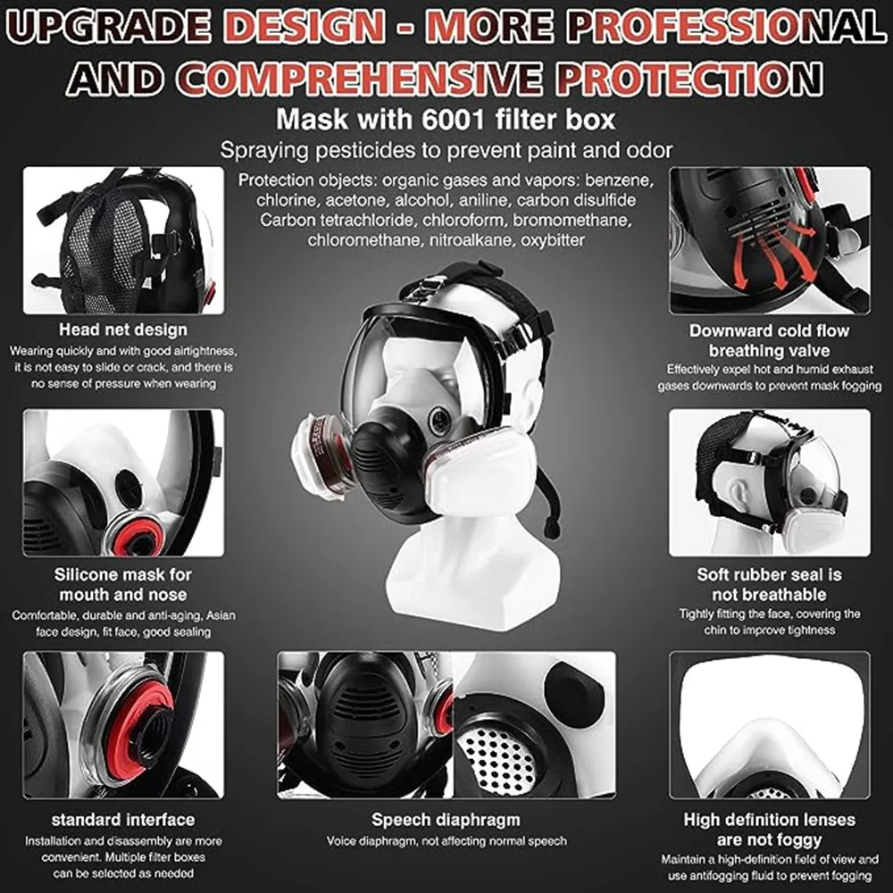 Chemical Mask 6800 Gas Mask Dustproof Respirator Paint Pesticide Spray Silicone Full Face Filters for Laboratory Weldin